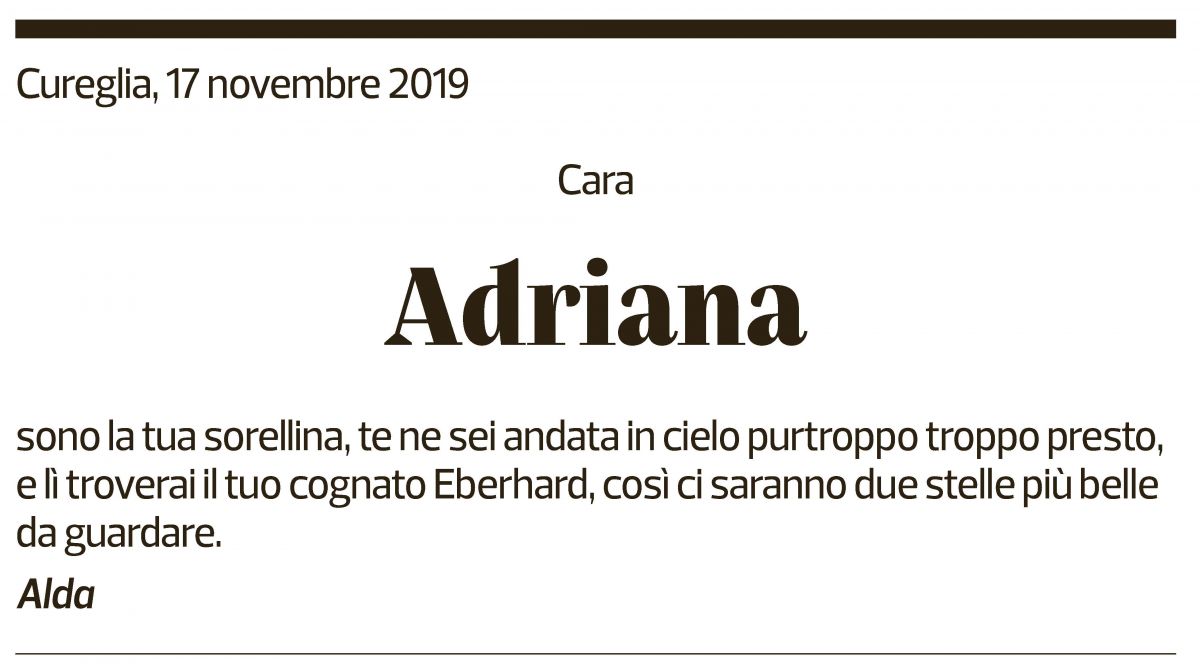 Annuncio funebre Adriana Fumagalli