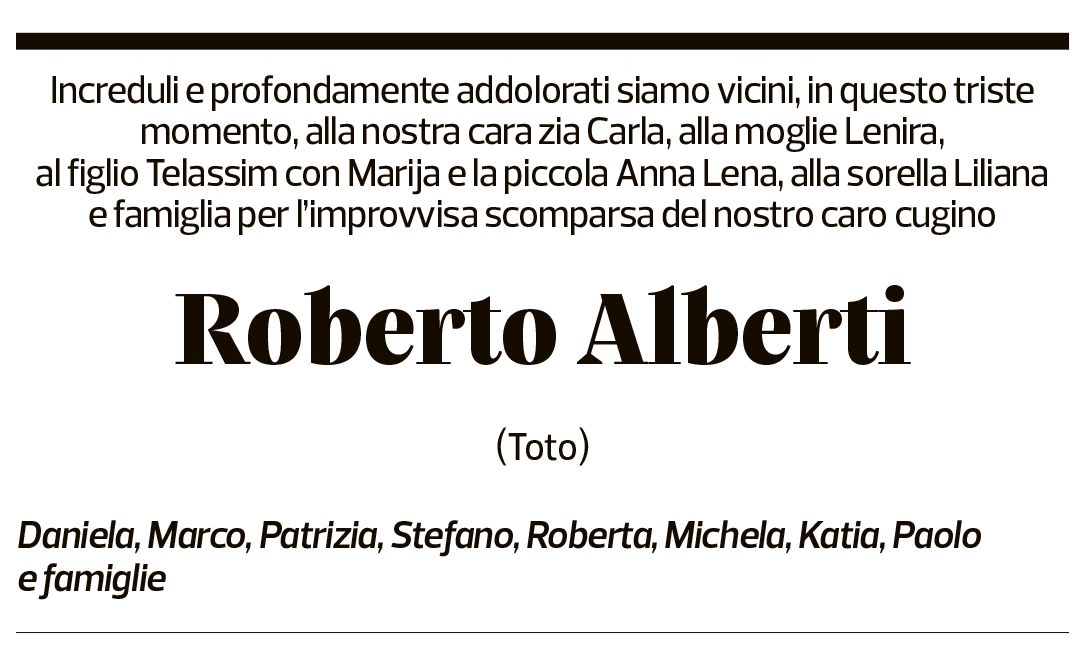 Annuncio funebre Roberto Alberti