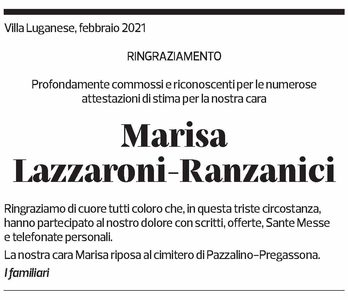 Annuncio funebre Marisa Lazzaroni - Ranzanici