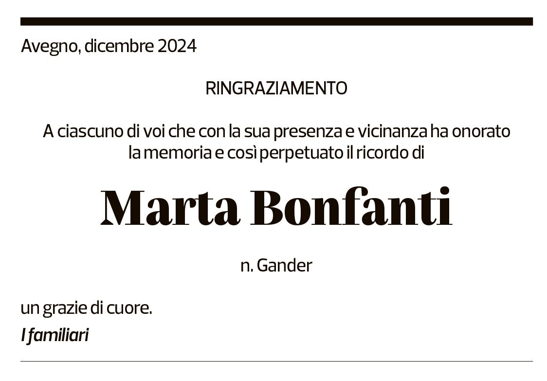 Annuncio funebre Marta Bonfanti