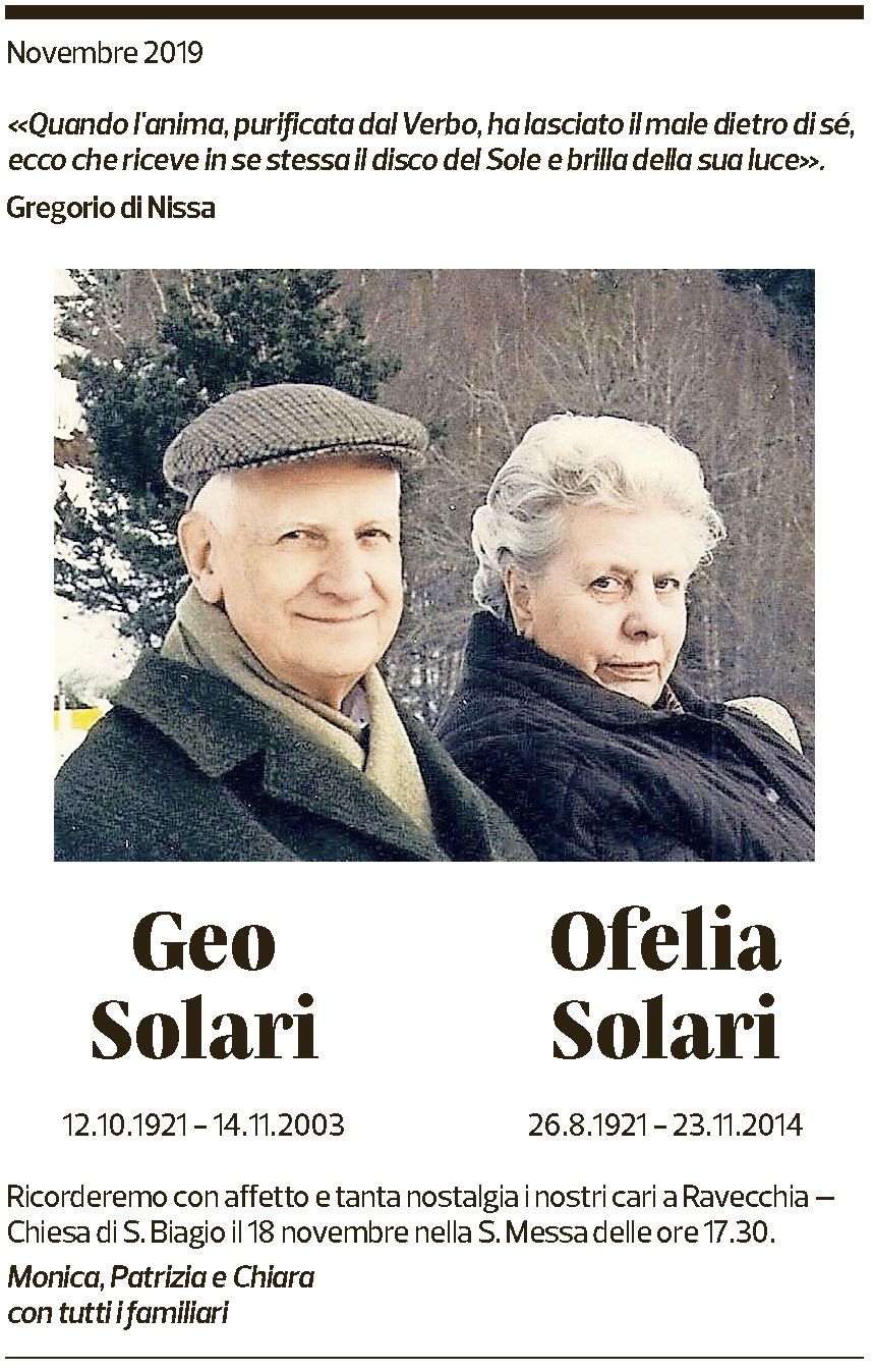 Annuncio funebre Geo E Ofelia Solari