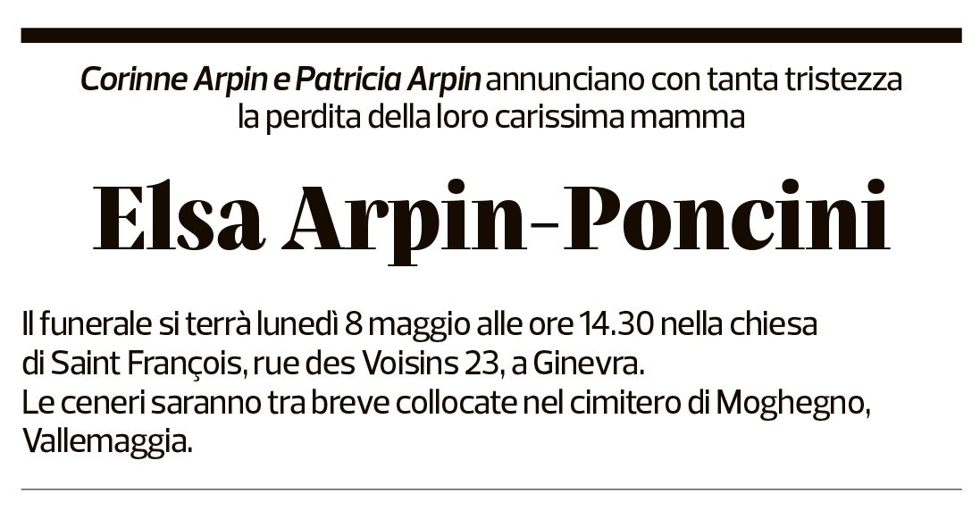 Annuncio funebre Elsa Arpin-poncini