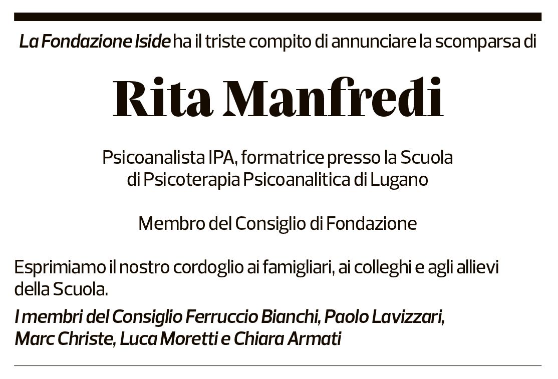 Annuncio funebre Rita Manfredi