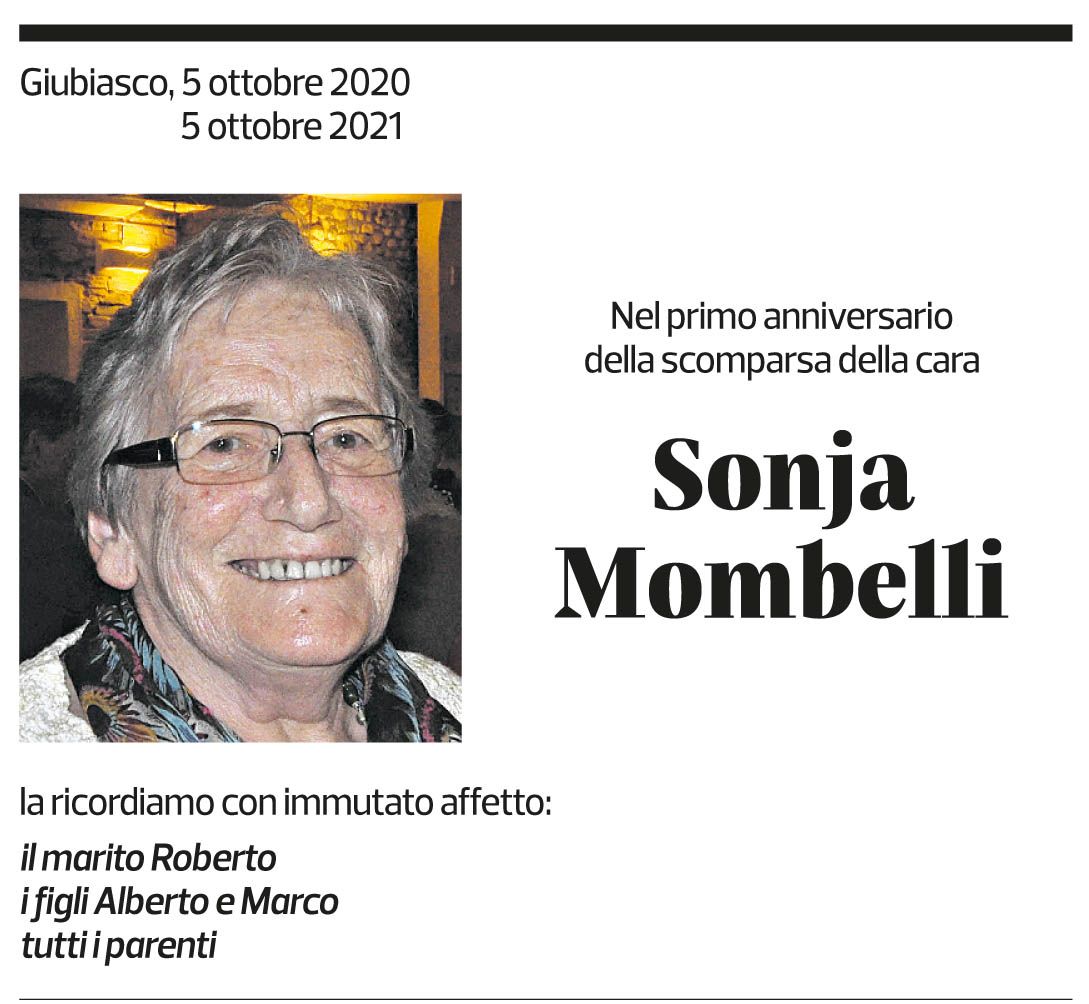 Annuncio funebre Sonja Mombelli