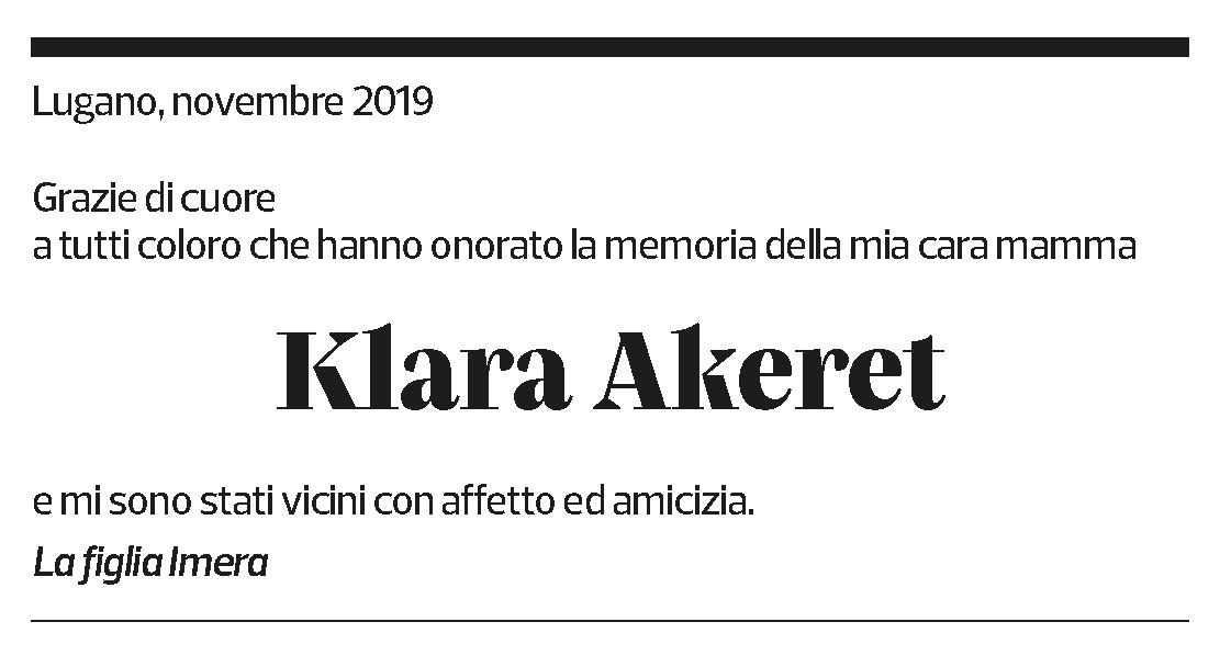 Annuncio funebre Klara Akeret
