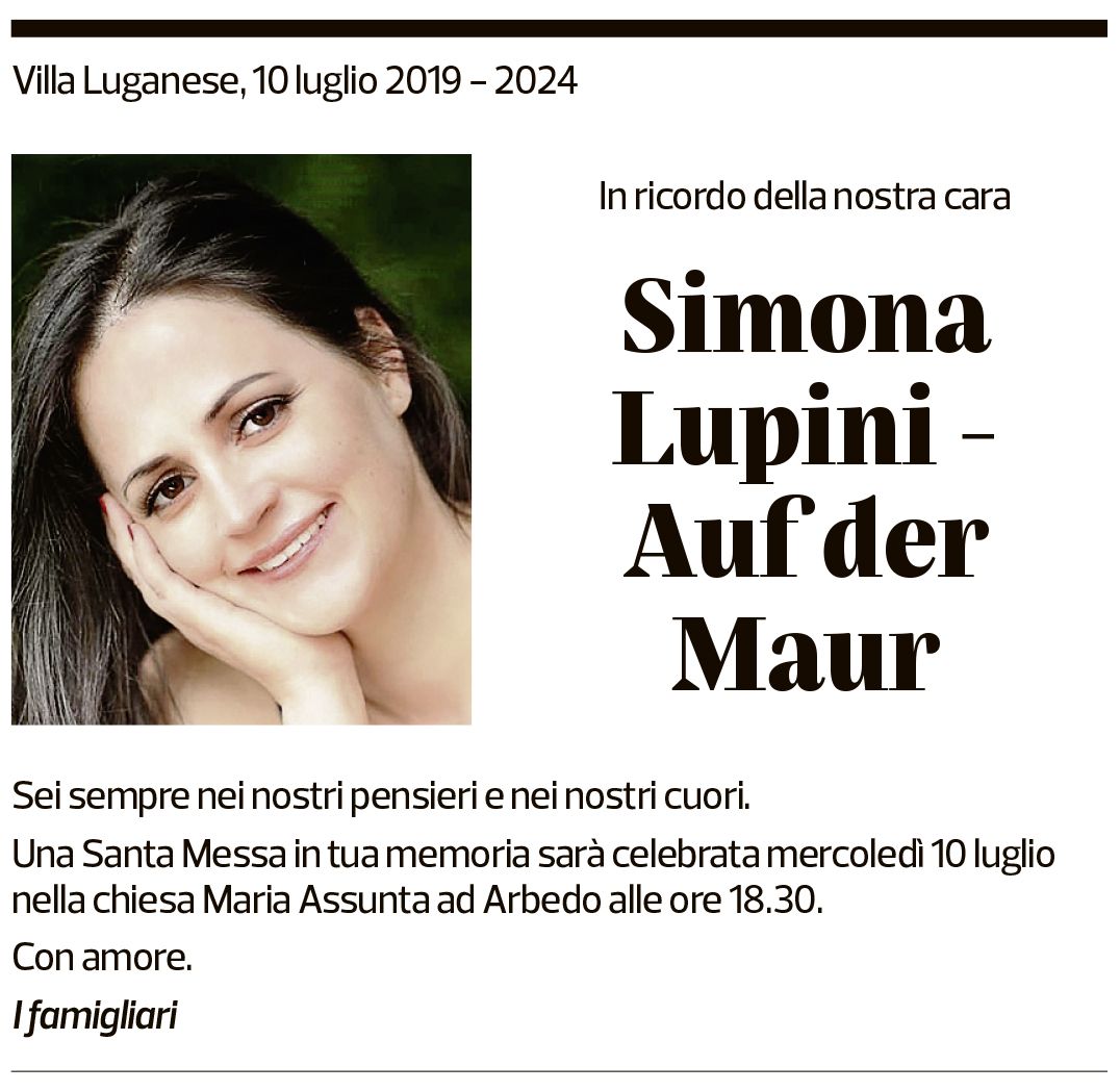 Annuncio funebre Simona Lupini-auf Der Maur