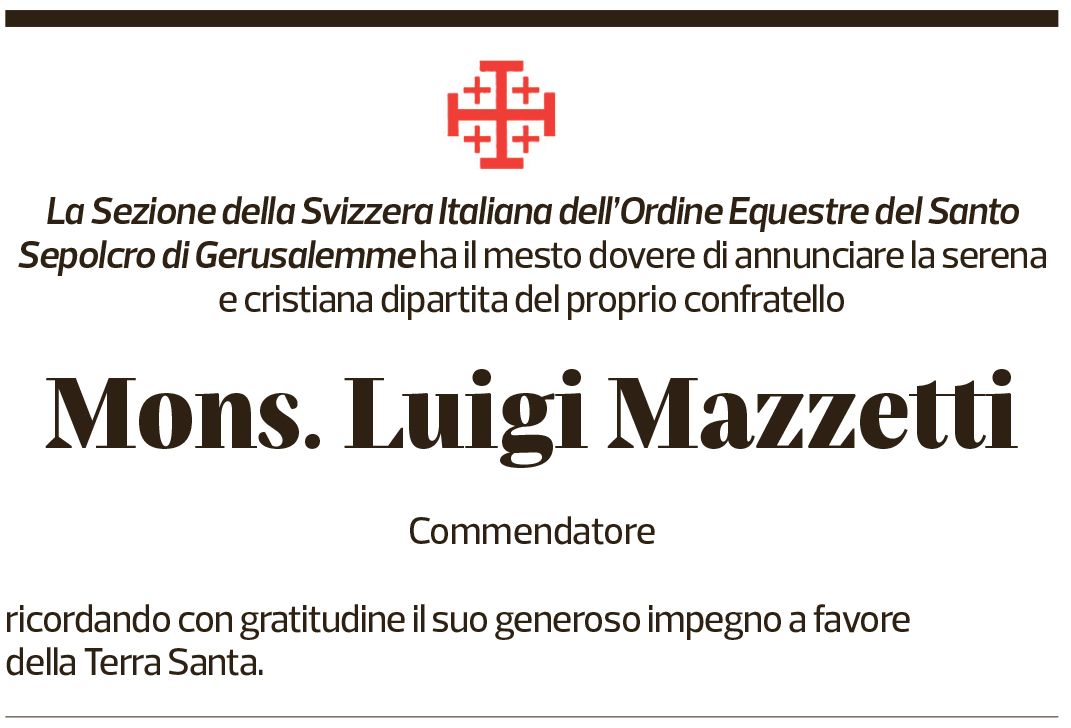 Annuncio funebre Luigi Mazzetti