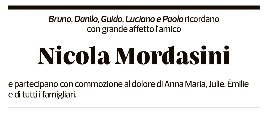 Annuncio funebre Nicola Mordasini