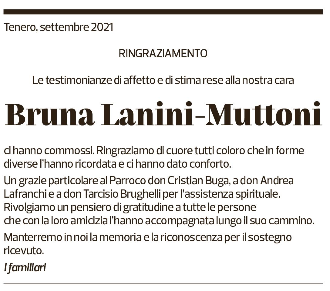 Annuncio funebre Bruna Lanini-muttoni