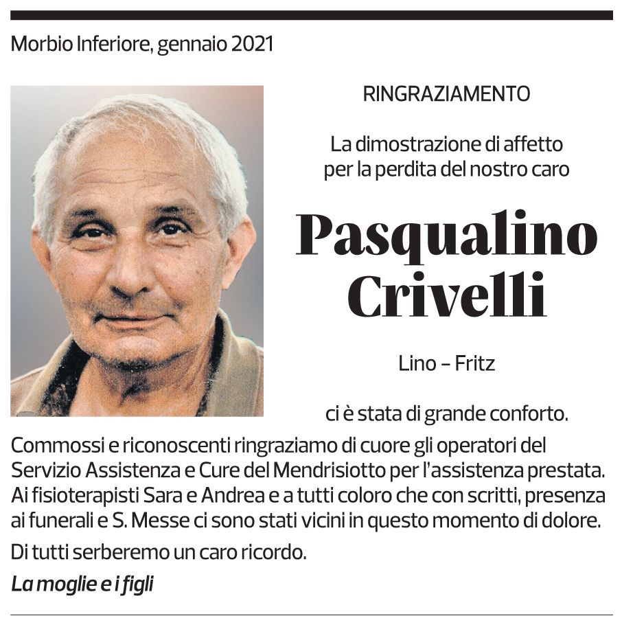 Annuncio funebre Pasqualino Crivelli