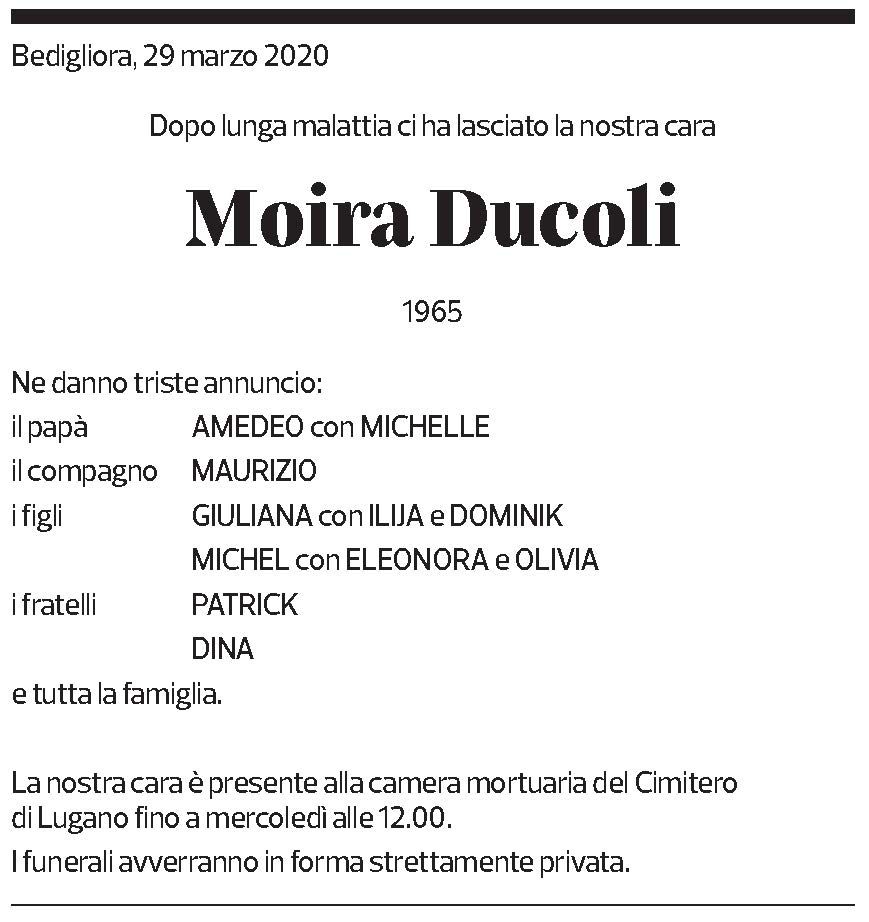 Annuncio funebre Moira Ducoli