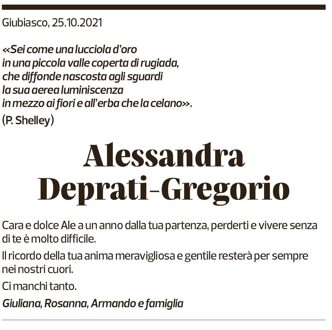 Annuncio funebre Alessandra Deprati-gregorio