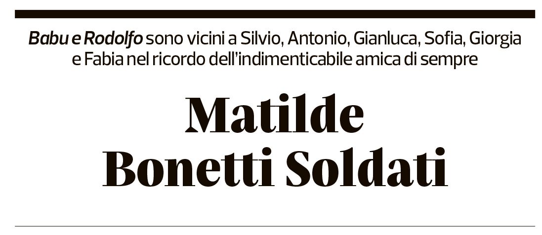 Annuncio funebre Matilde Bonetti Soldati