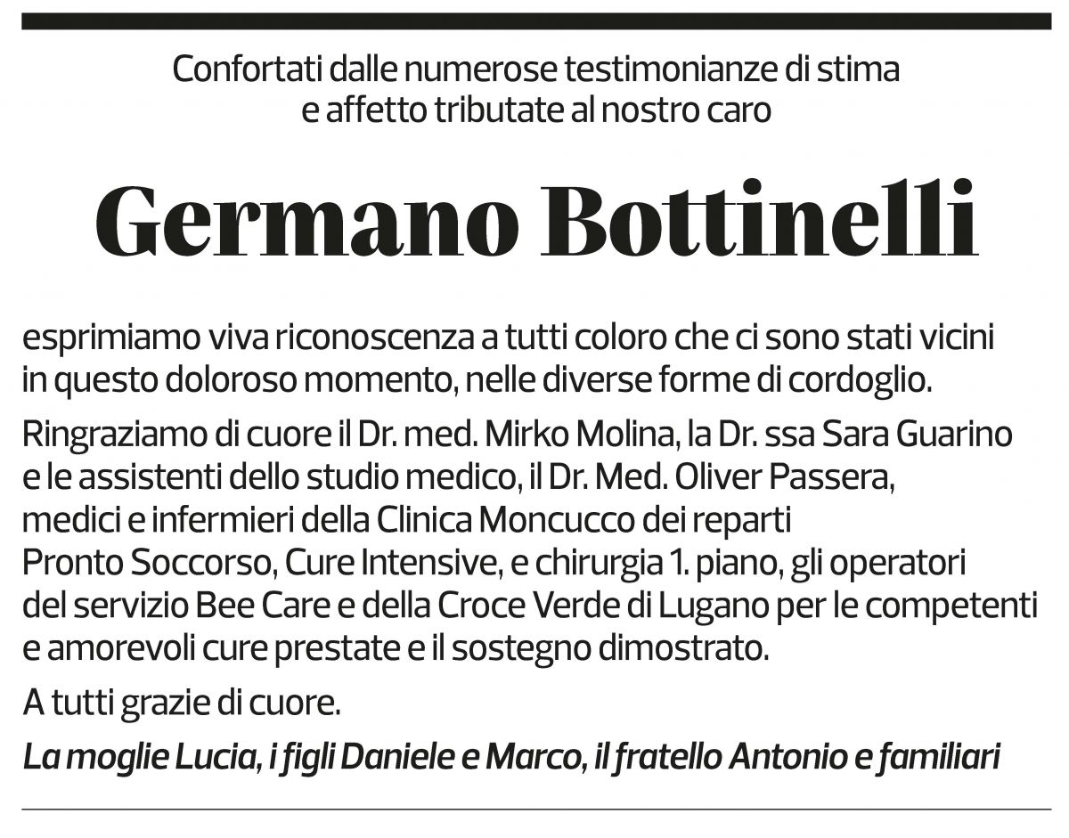 Annuncio funebre Germano Bottinelli