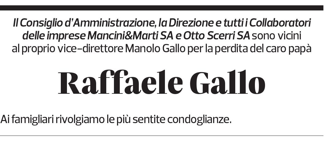 Annuncio funebre Raffaele Gallo