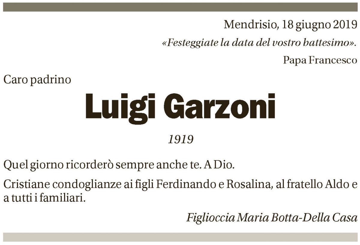 Annuncio funebre Luigi Garzoni