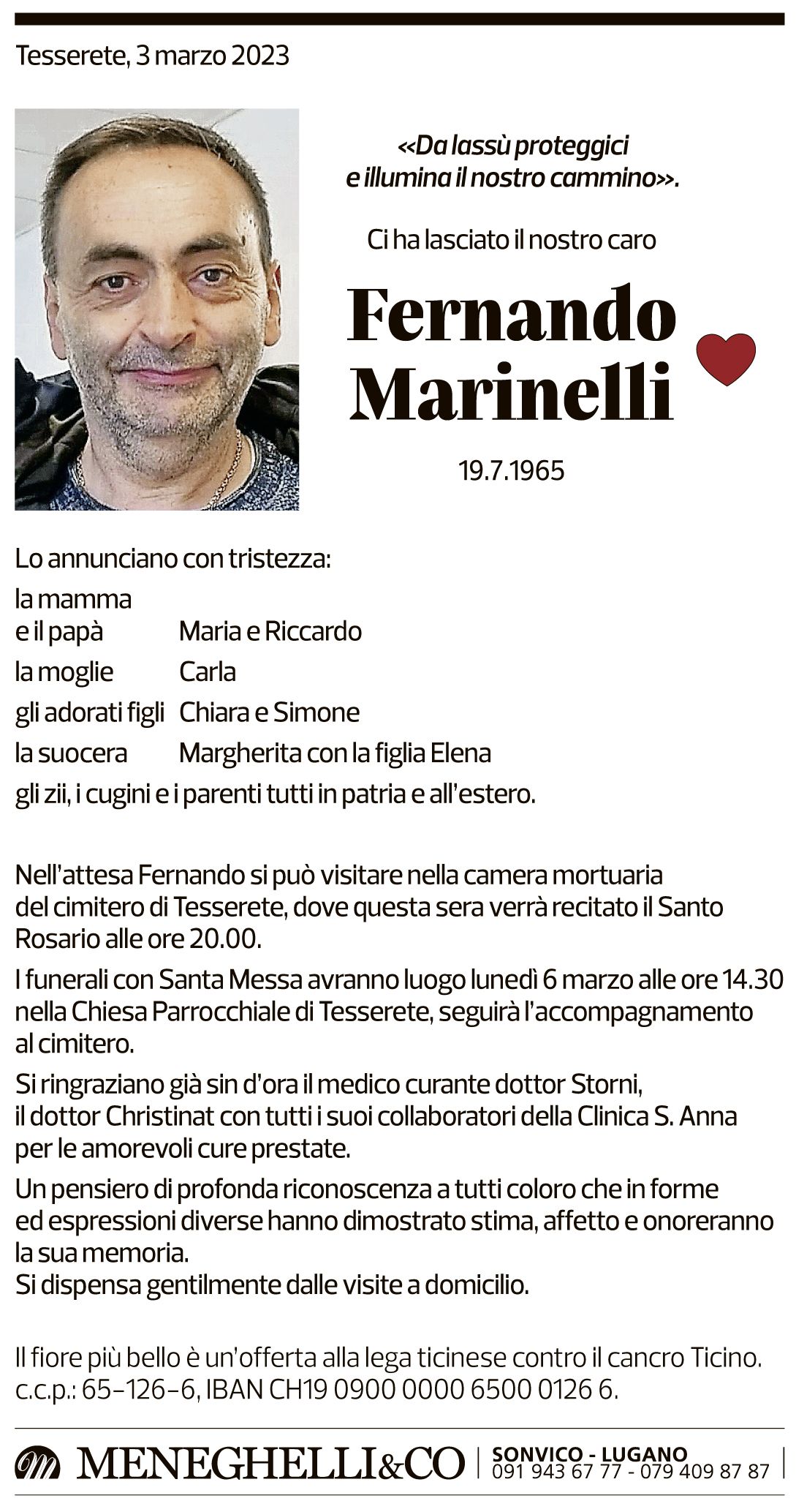 Annuncio funebre Fernando Marinelli