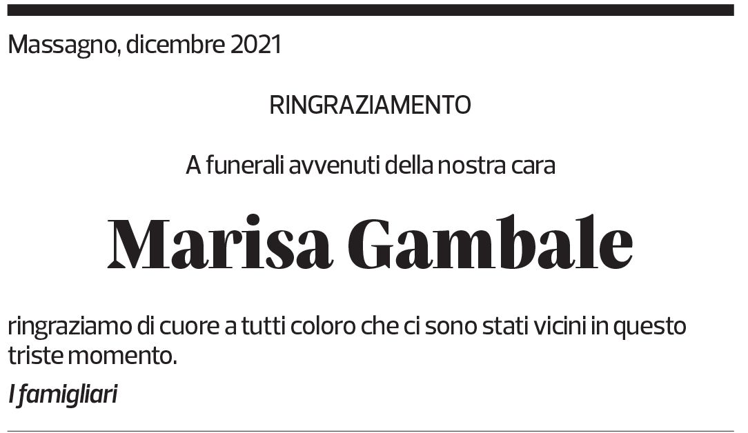 Annuncio funebre Marisa Gambale