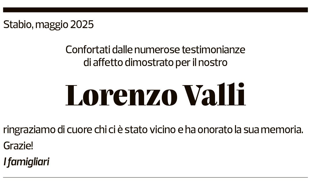 Annuncio funebre Lorenzo Valli