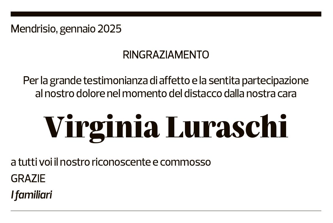 Annuncio funebre Virginia Luraschi