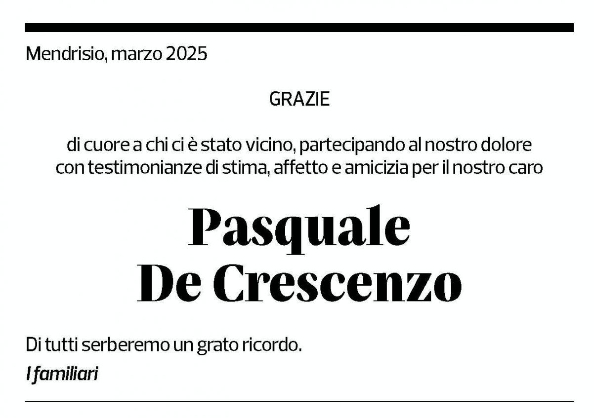 Annuncio funebre Pasquale De Crescenzo