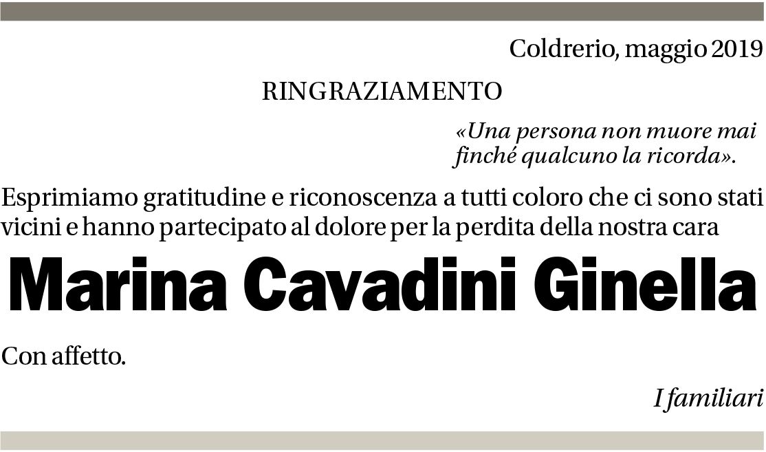 Annuncio funebre Marina Cavadini Ginella