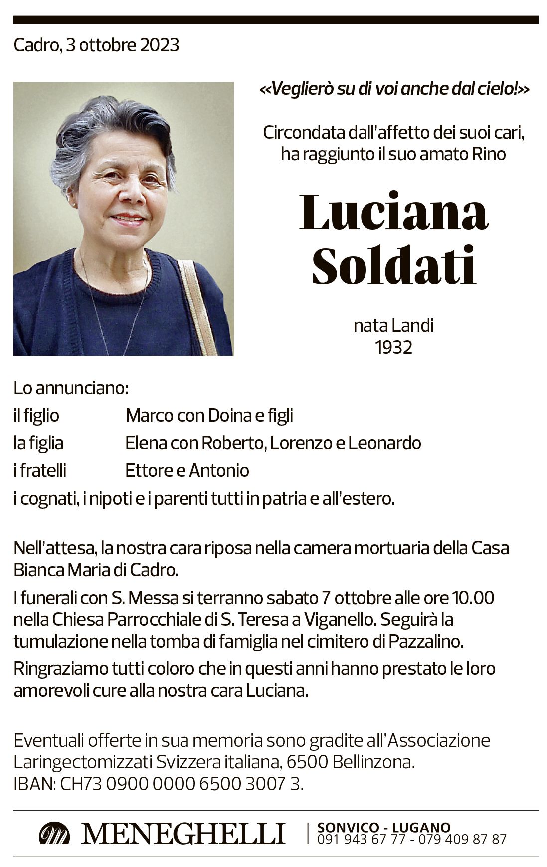 Annuncio funebre Luciana Soldati