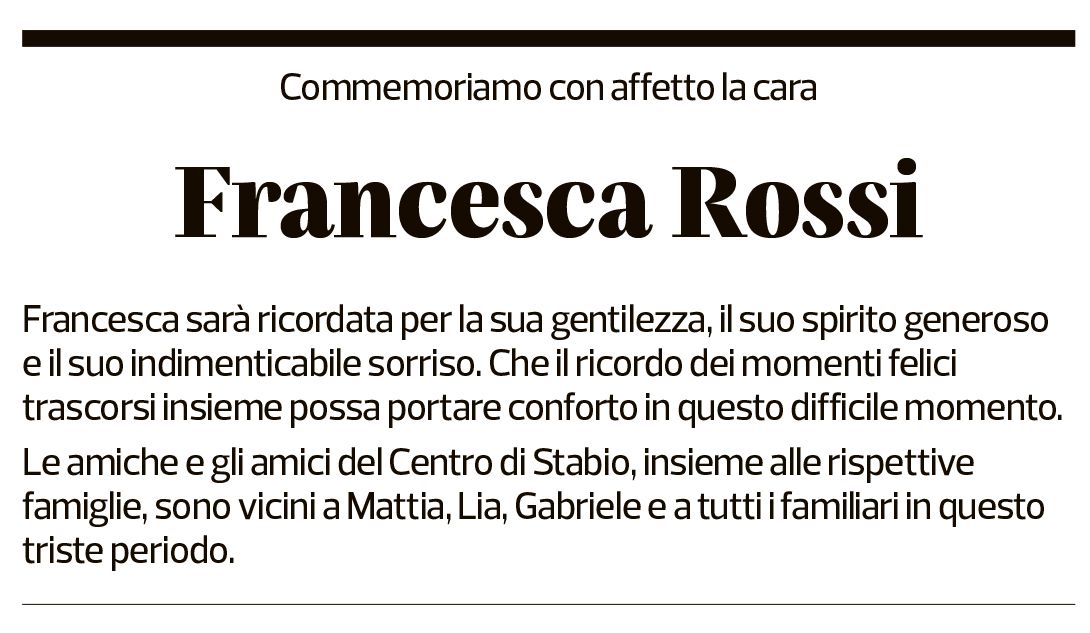 Annuncio funebre Francesca Rossi-lavizzari