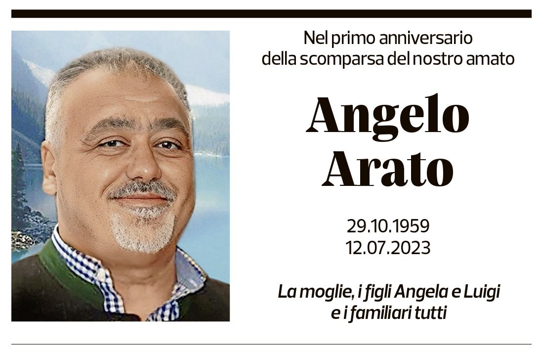 Annuncio funebre Angelo Arato