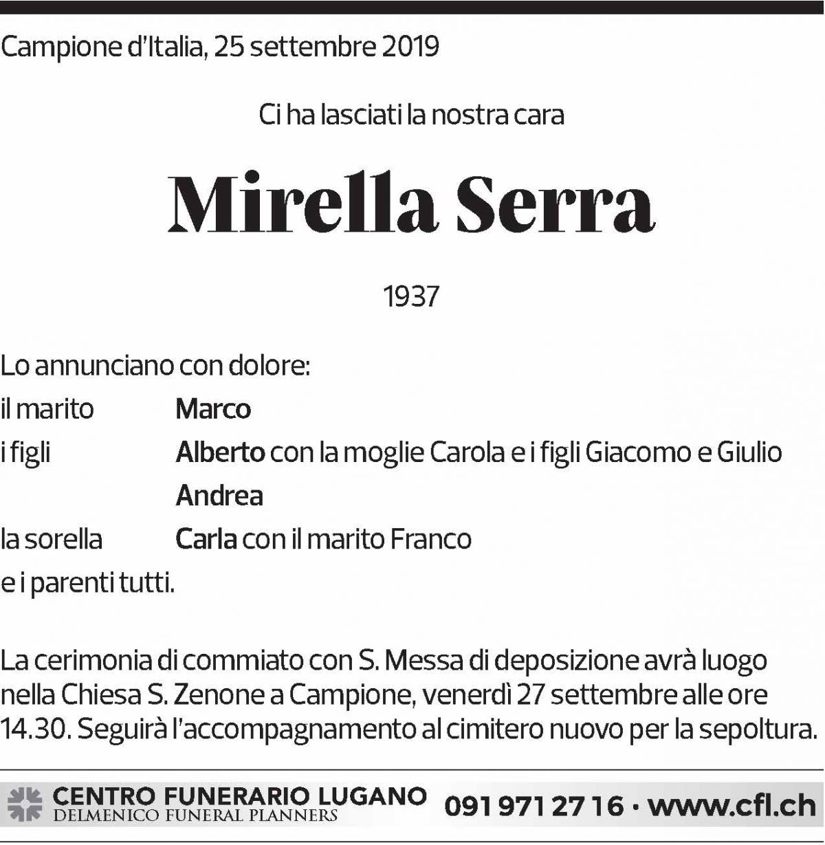 Annuncio funebre Mirella Serra