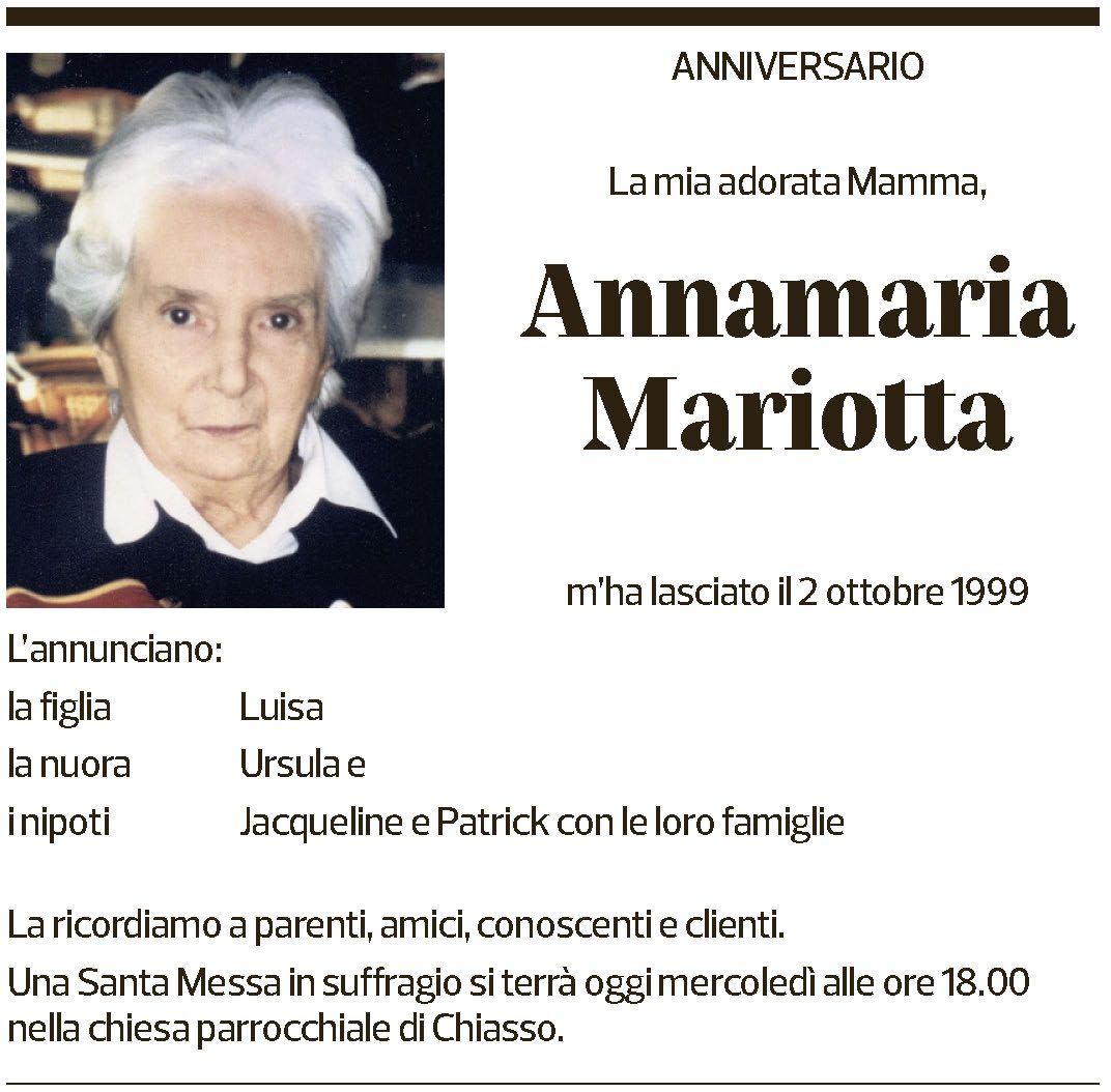 Annuncio funebre Annamaria Mariotta