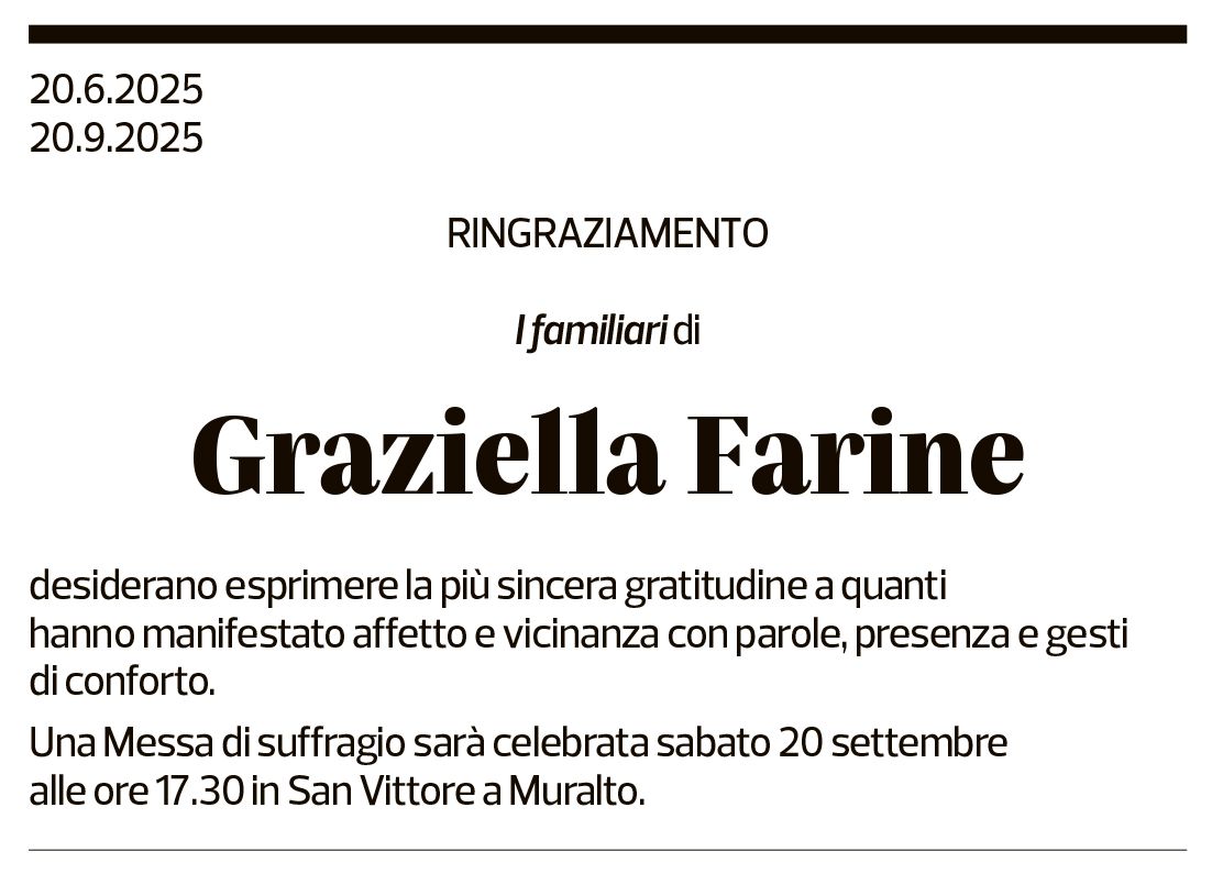 Annuncio funebre Graziella Farine
