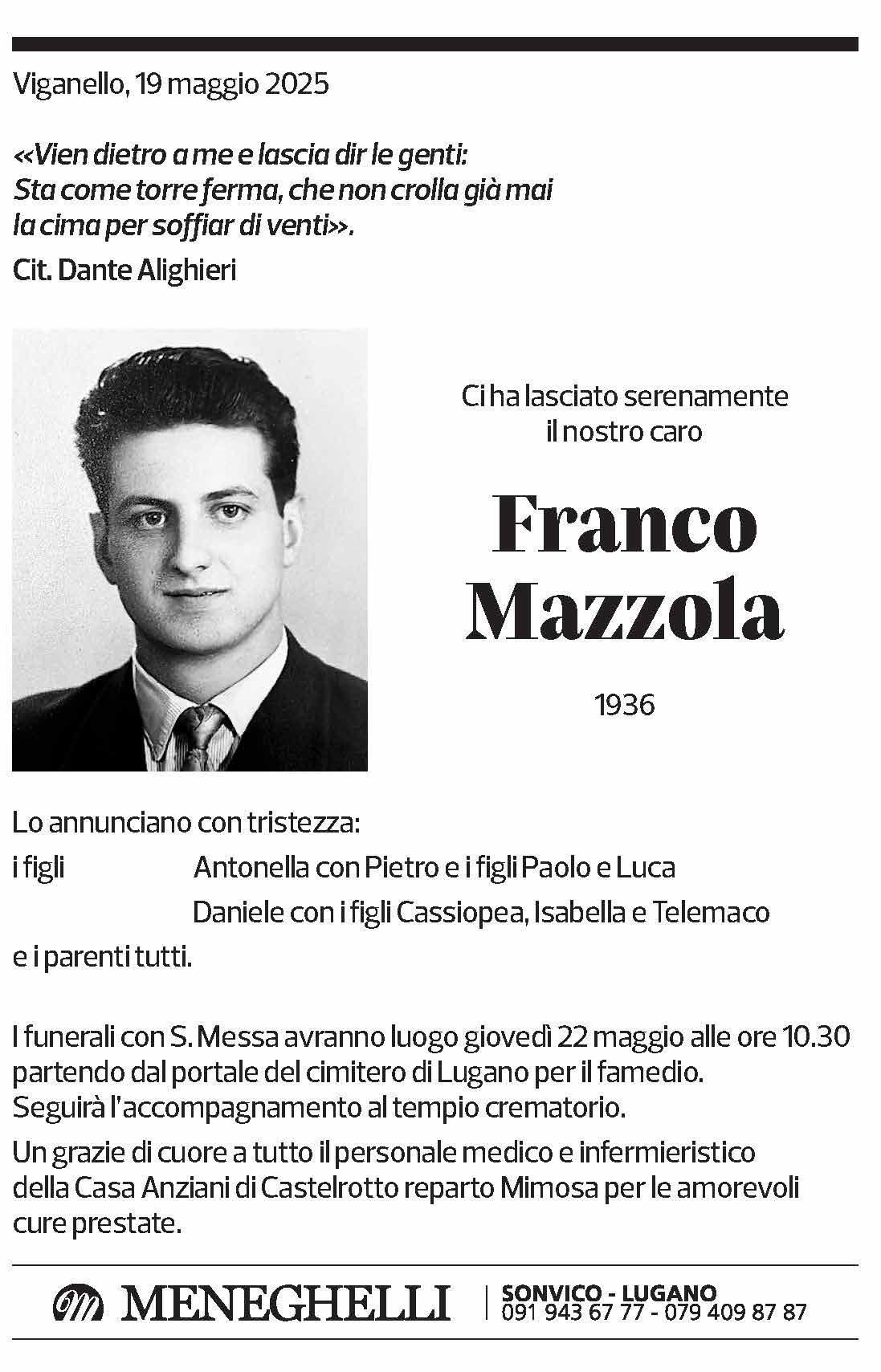 Annuncio funebre Franco Mazzola
