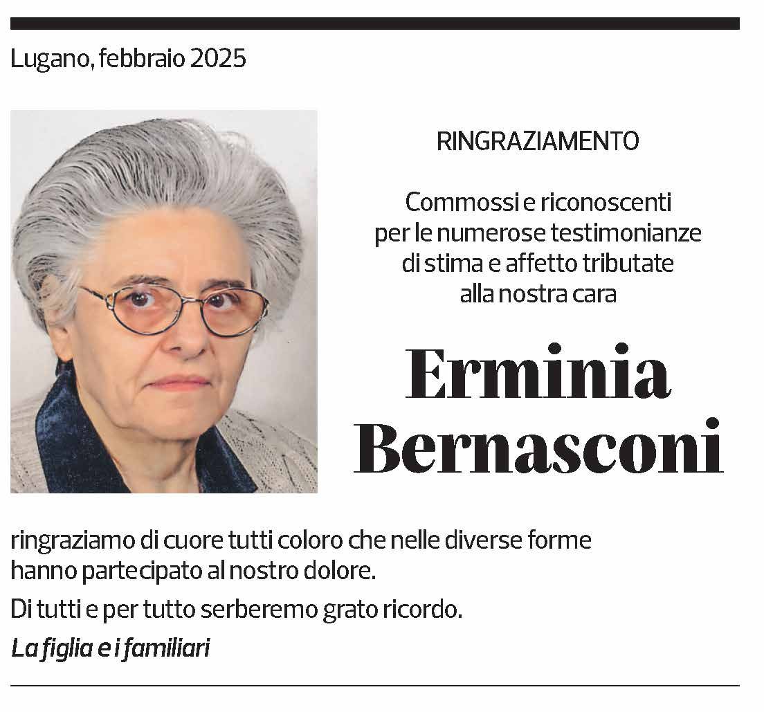 Annuncio funebre Erminia Bernasconi