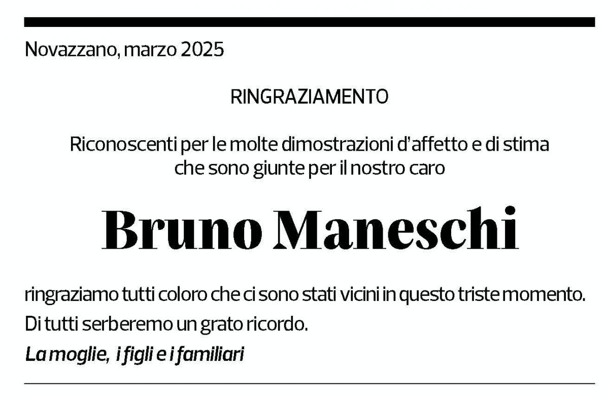 Annuncio funebre Bruno Maneschi