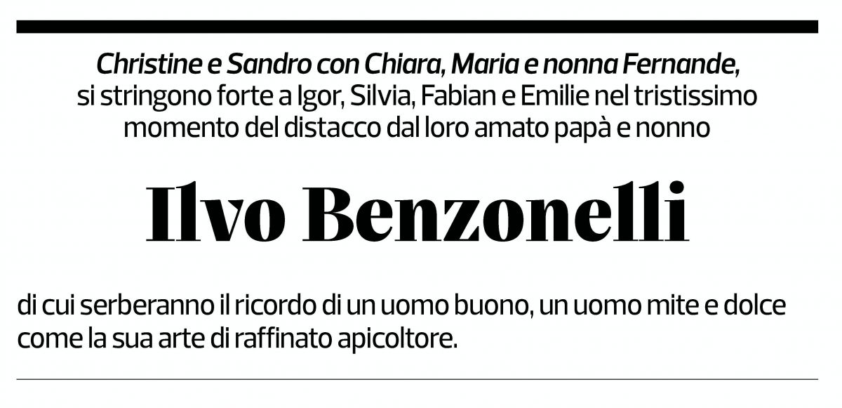 Annuncio funebre Ilvo Benzonelli