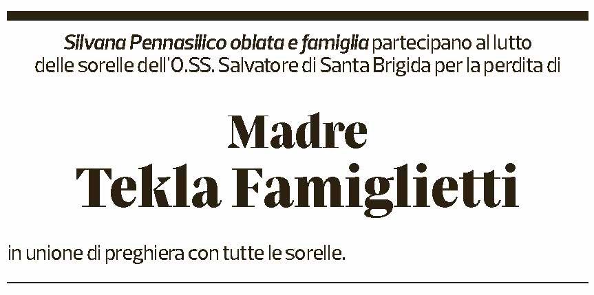 Annuncio funebre Madre M Tekla Famiglietti