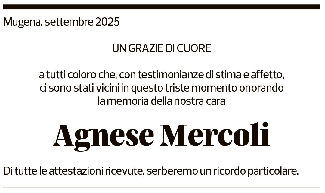 Annuncio funebre Agnese Mercoli