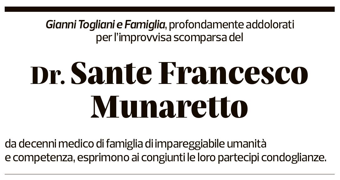 Annuncio funebre Sante Francesco Munaretto