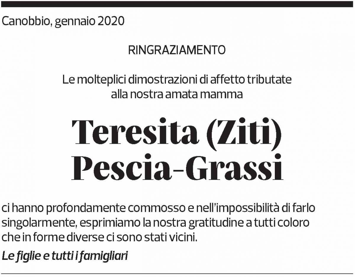 Annuncio funebre Teresita Pescia-grassi