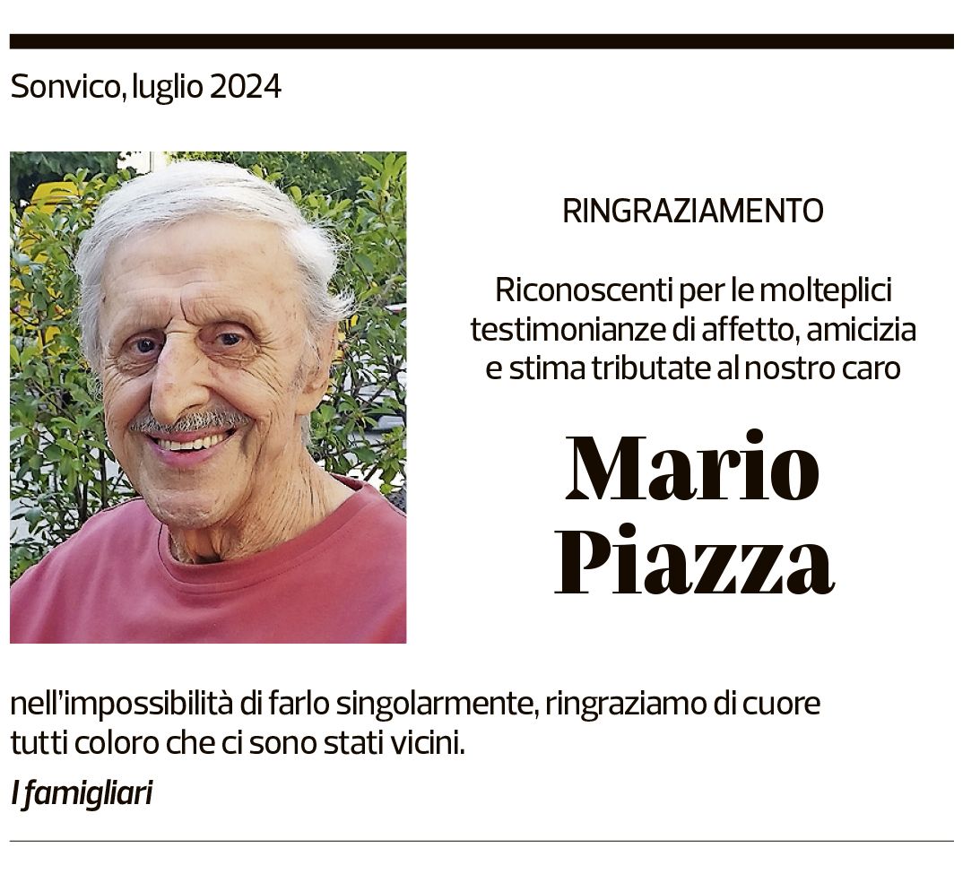 Annuncio funebre Mario Piazza