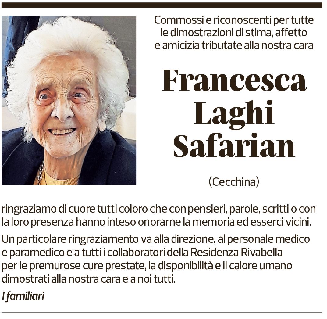 Annuncio funebre Francesca Laghi Safarian