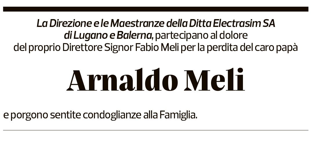 Annuncio funebre Arnaldo Meli