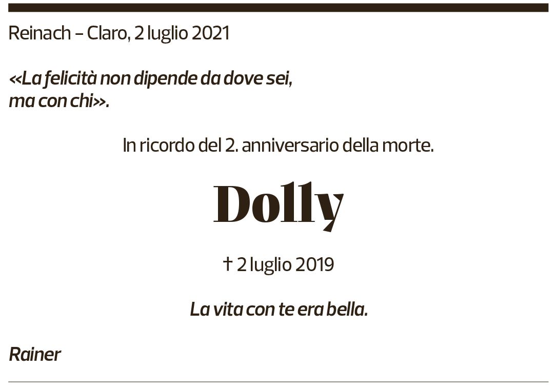 Annuncio funebre Dolly 