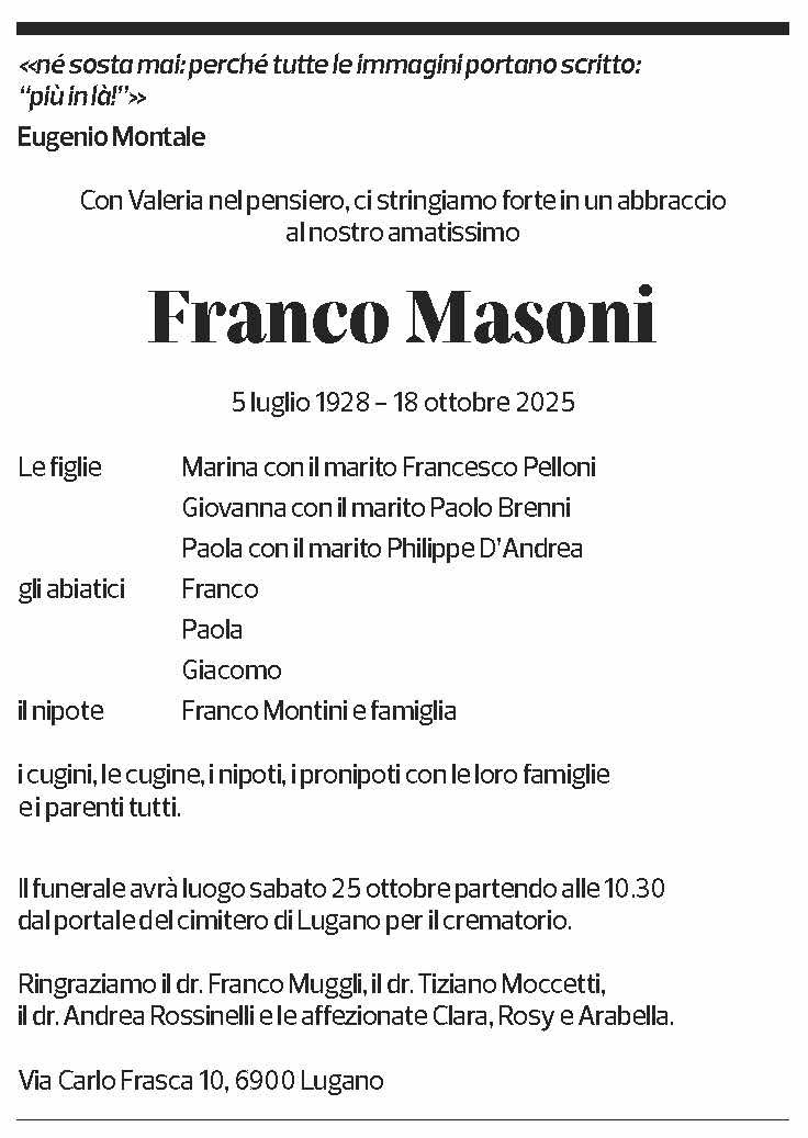 Annuncio funebre Franco Masoni