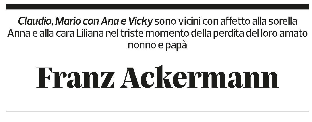Annuncio funebre Franz Ackermann