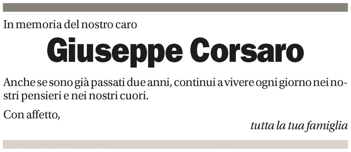 Annuncio funebre Giuseppe Corsaro