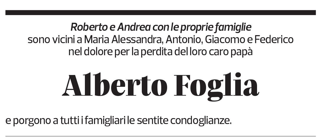 Annuncio funebre Alberto Foglia