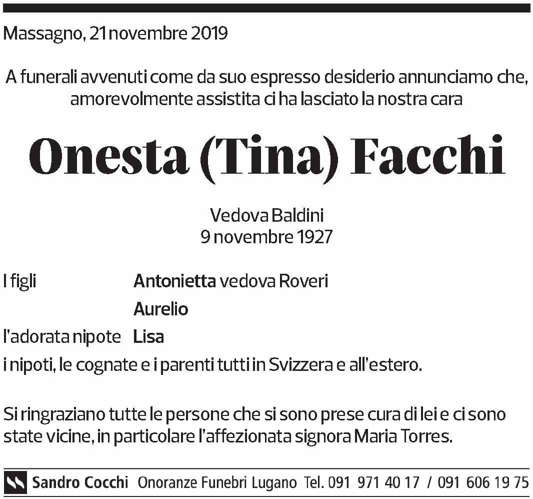Annuncio funebre Onesta Facchi