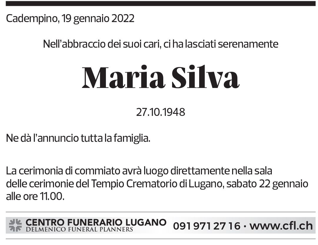 Annuncio funebre Maria Silva